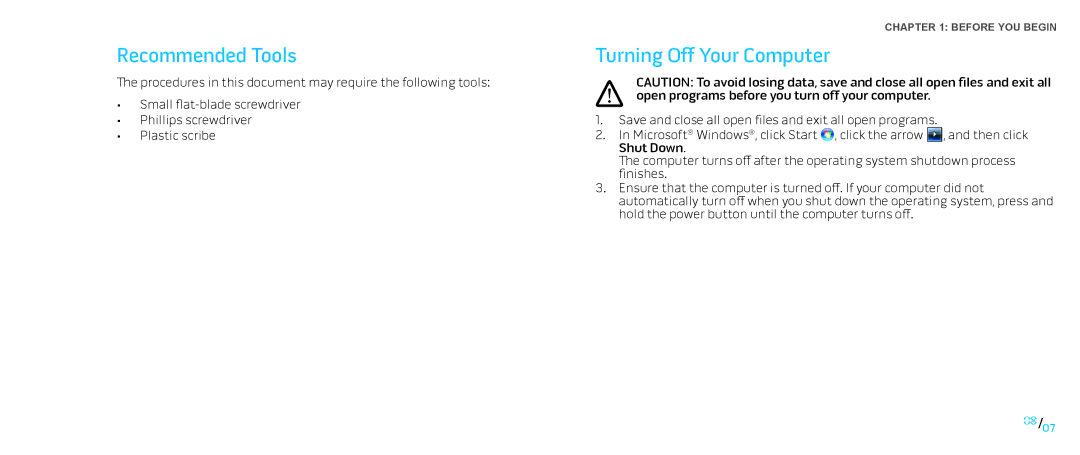 Dell M15x service manual Recommended Tools, Turning Off Your Computer 