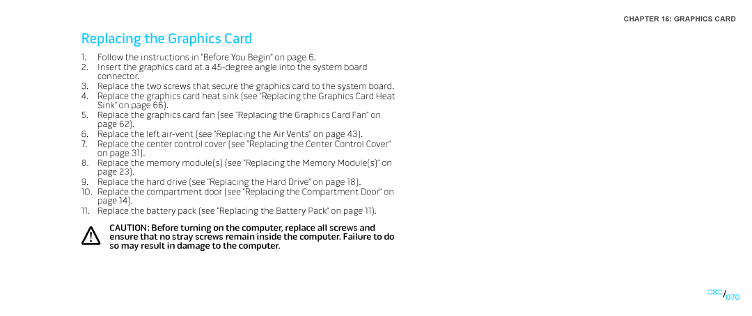 Dell M15x service manual Replacing the Graphics Card 