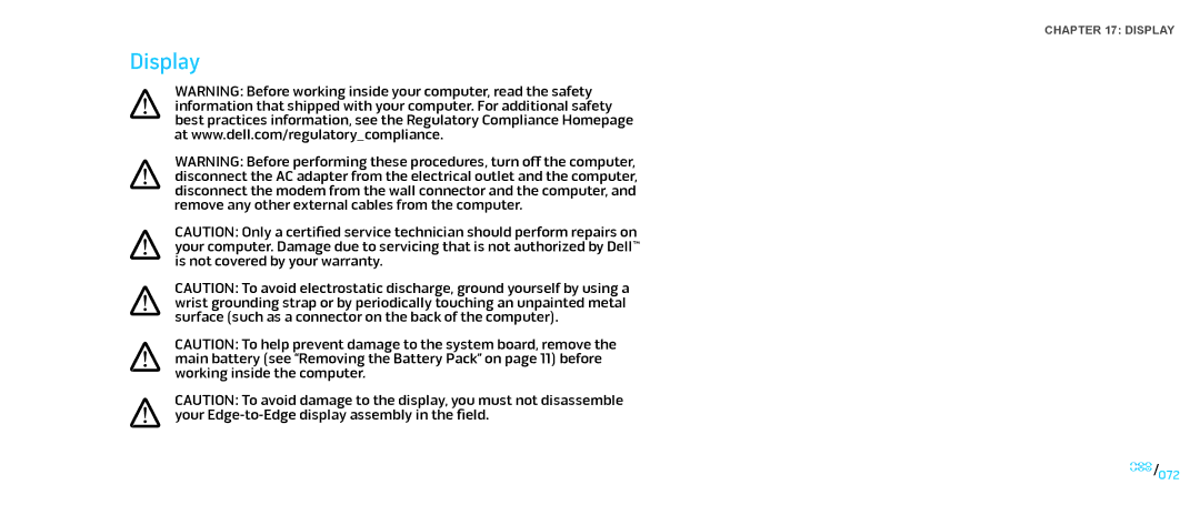 Dell M15x service manual Display 