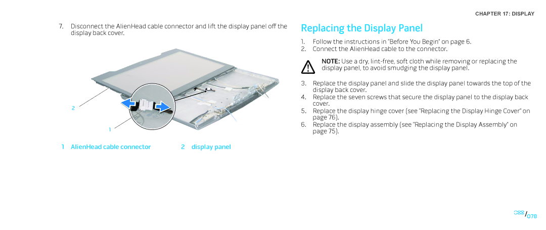 Dell M15x service manual Replacing the Display Panel 