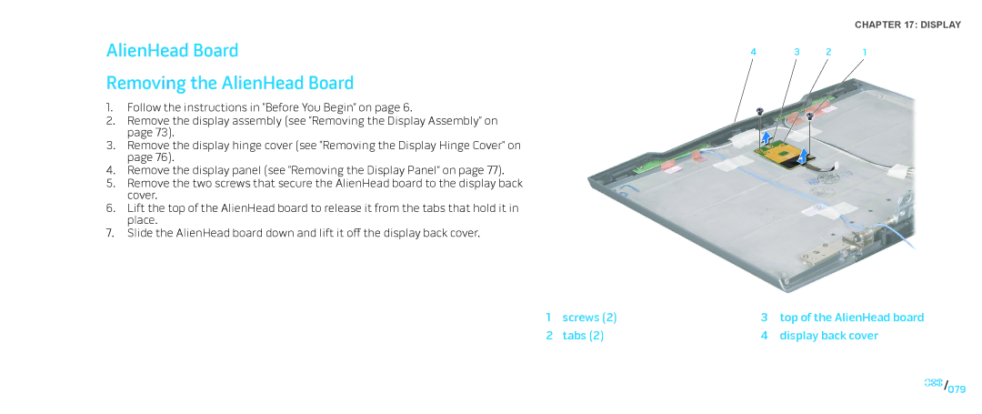 Dell M15x service manual AlienHead Board Removing the AlienHead Board 