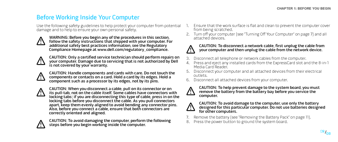 Dell M15x service manual Before Working Inside Your Computer 