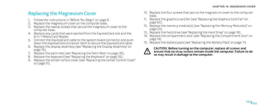 Dell M15x service manual Replacing the Magnesium Cover 