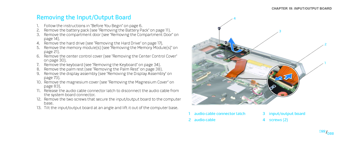 Dell M15x service manual Removing the Input/Output Board 