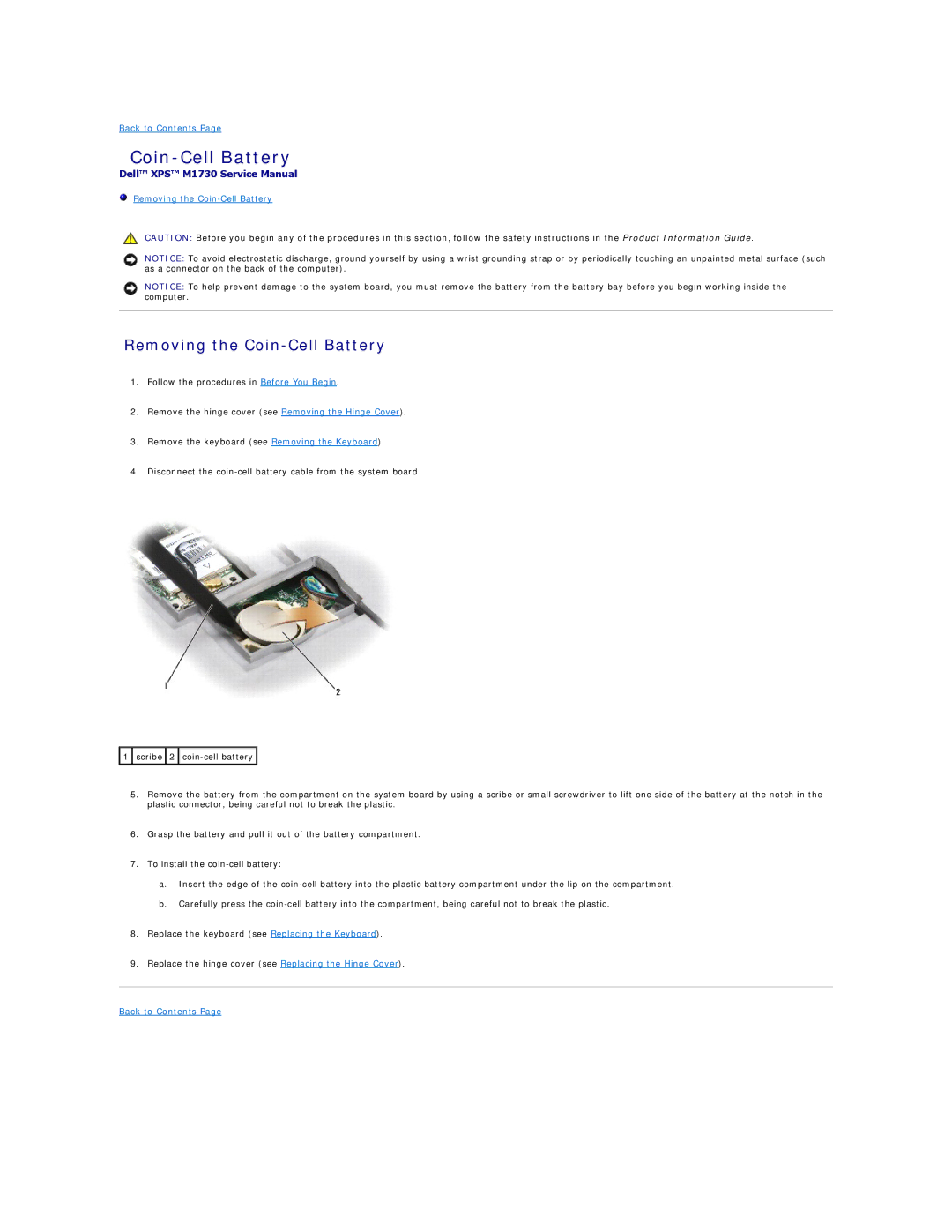 Dell M1730 manual Removing the Coin-Cell Battery 