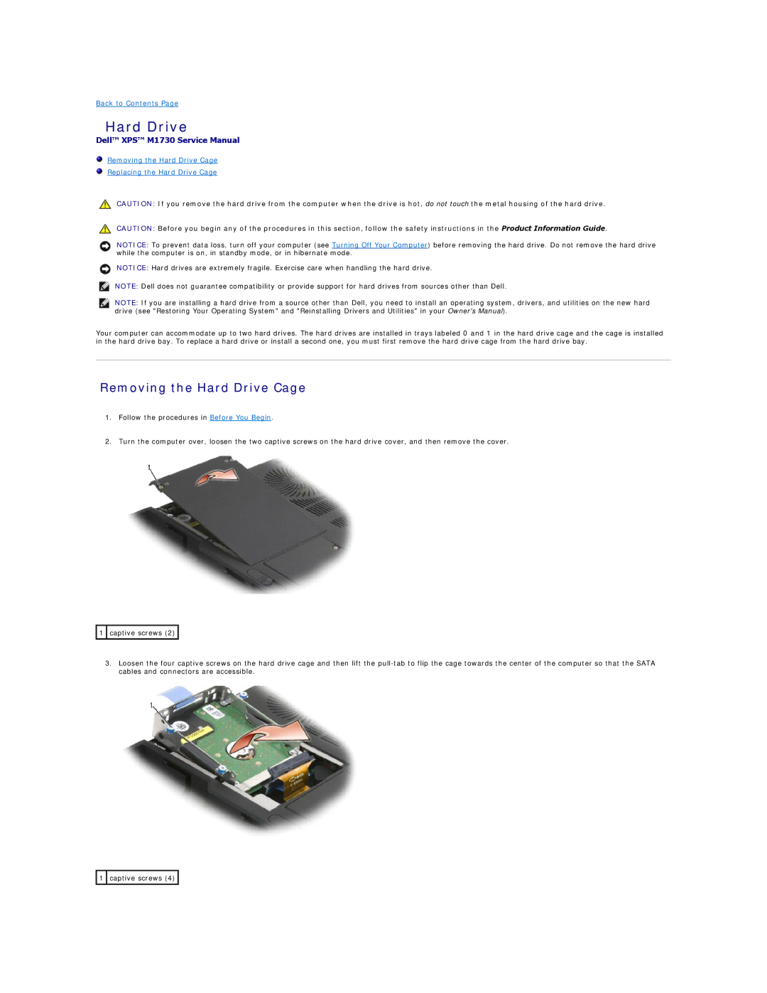 Dell M1730 manual Removing the Hard Drive Cage 