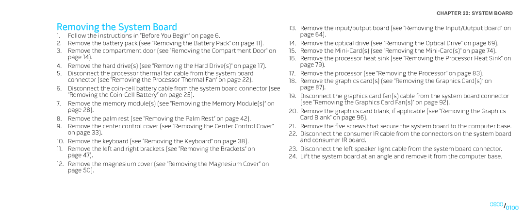 Dell M17X service manual Removing the System Board 