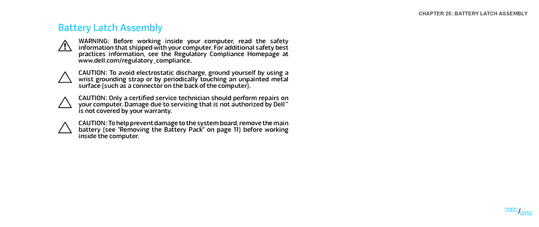 Dell M17X service manual Battery Latch Assembly 