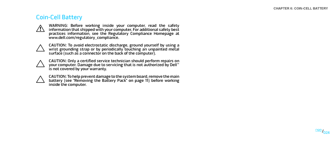 Dell M17X service manual Coin-Cell Battery 