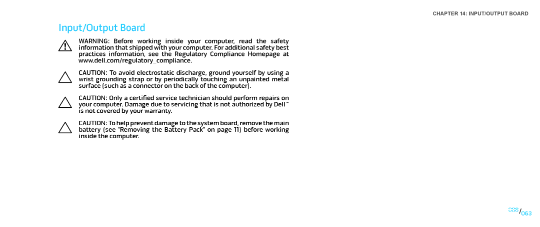 Dell M17X service manual Input/Output Board 