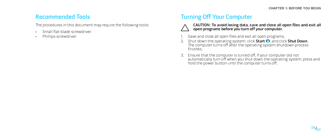 Dell M17X service manual Recommended Tools, Turning Off Your Computer 