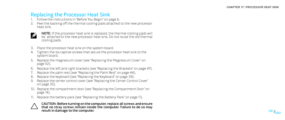 Dell M17X service manual Replacing the Processor Heat Sink 