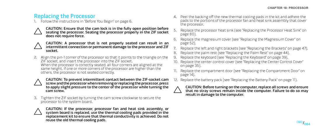 Dell M17X service manual Replacing the Processor 