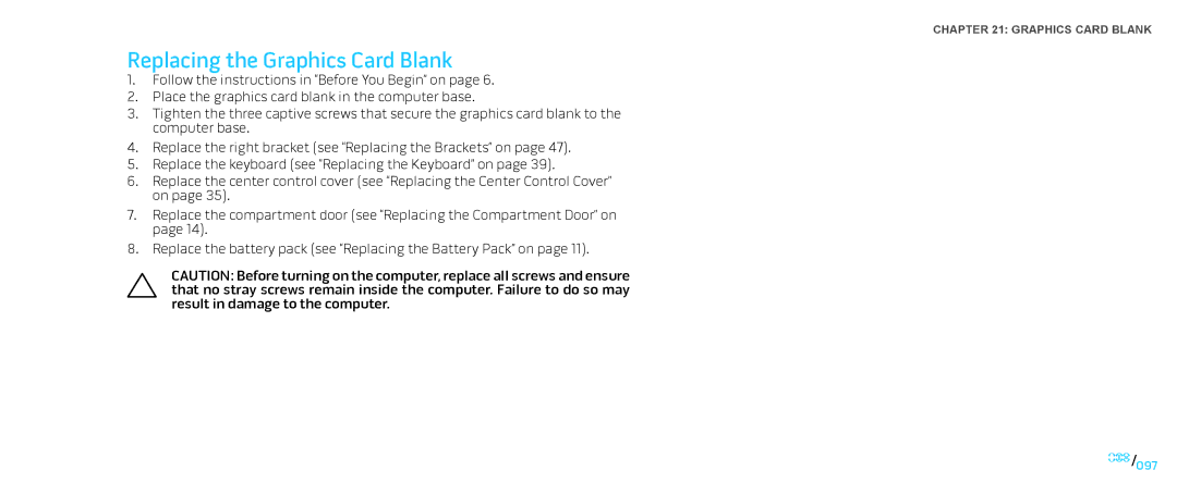 Dell M17X service manual Replacing the Graphics Card Blank 