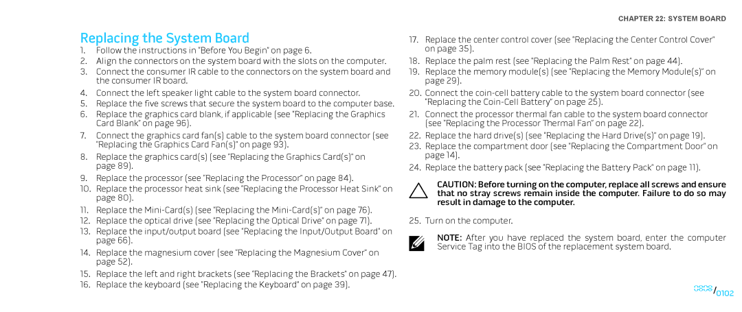 Dell M17X service manual Replacing the System Board 