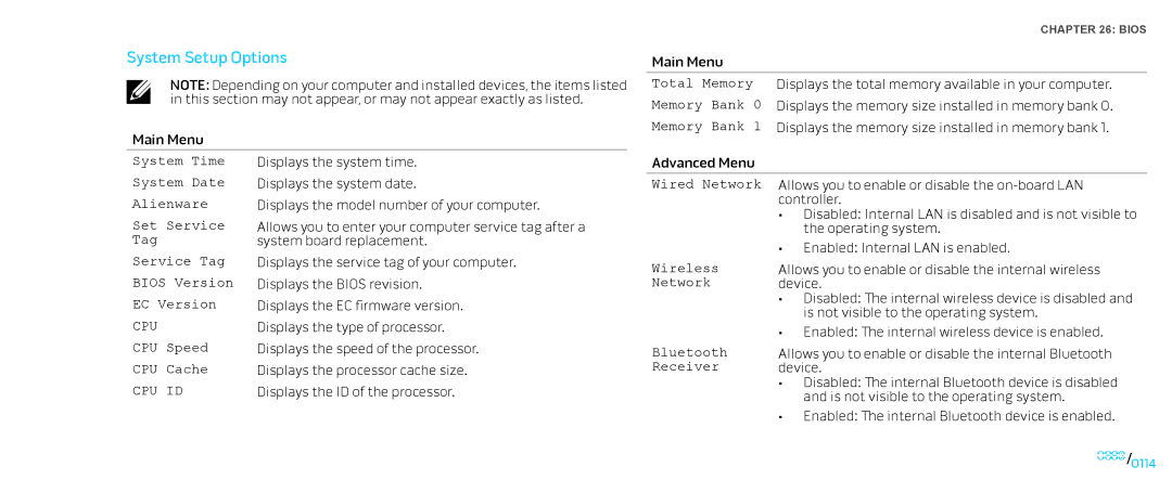 Dell M17X service manual System Setup Options 