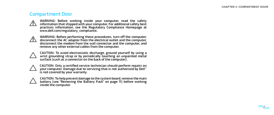 Dell M17X service manual Compartment Door 