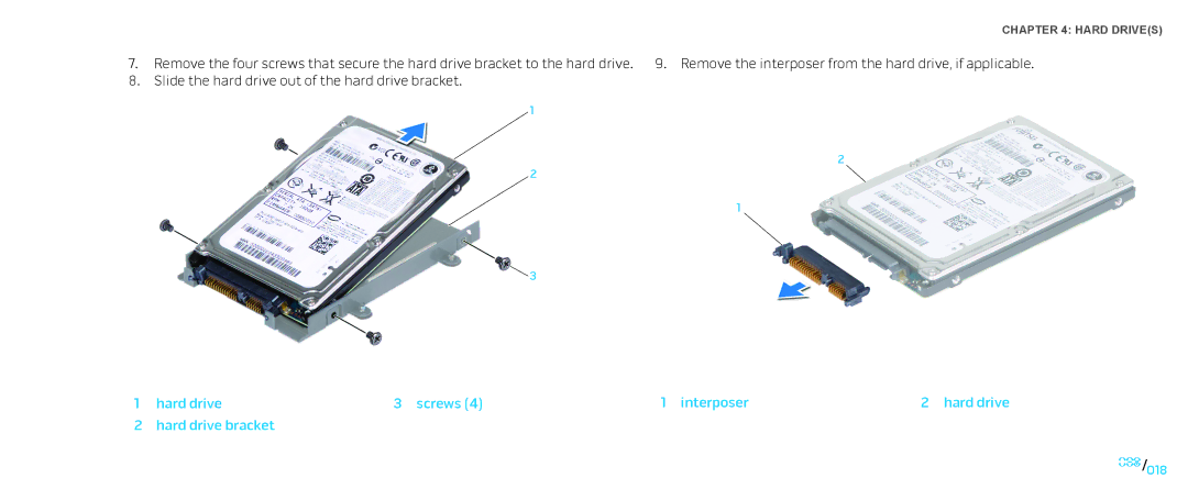 Dell M17X service manual Hard drive Screws Interposer Hard drive bracket 