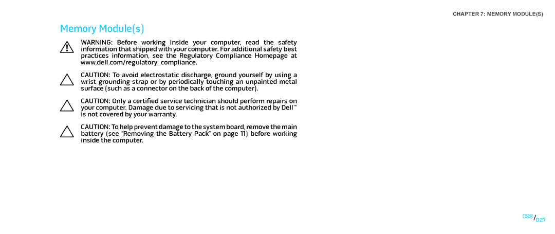 Dell M17X service manual Memory Modules 