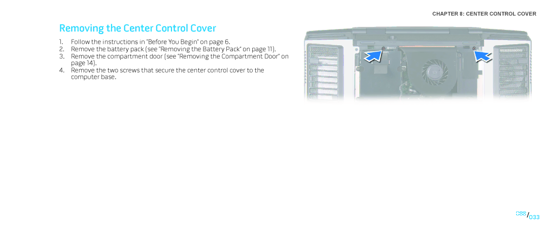 Dell M17X service manual Removing the Center Control Cover 