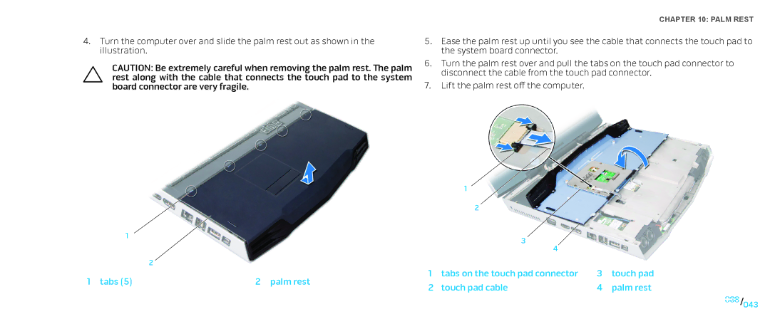 Dell M17X service manual Tabs Palm rest 