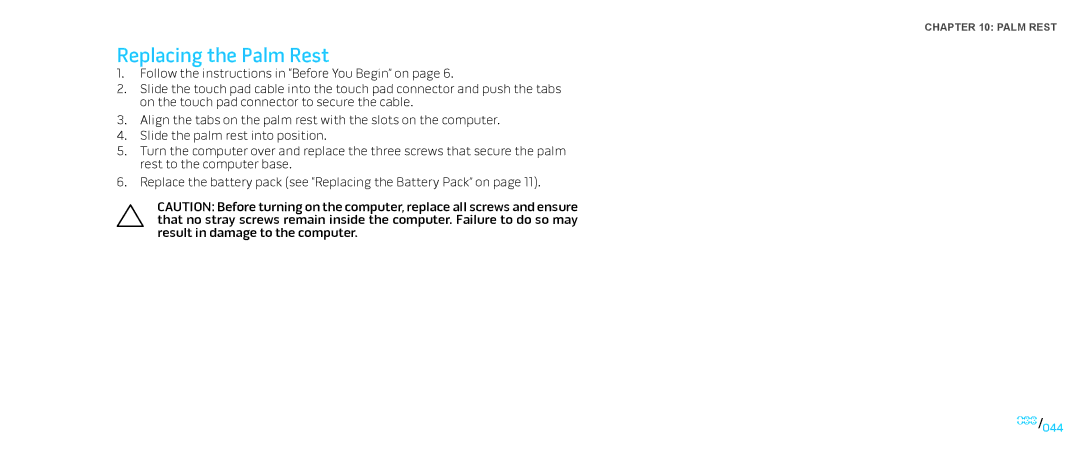 Dell M17X service manual Replacing the Palm Rest 