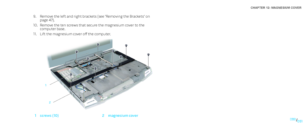 Dell M17X service manual Screws Magnesium cover 