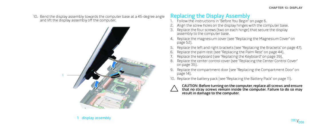 Dell M17X service manual Replacing the Display Assembly, Display assembly 