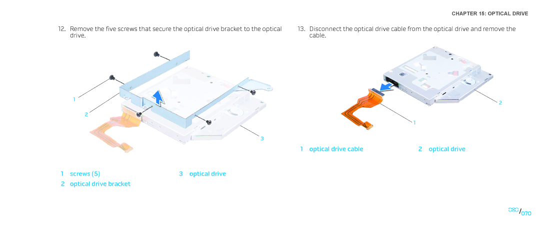 Dell M17X service manual Screws Optical drive Optical drive bracket 