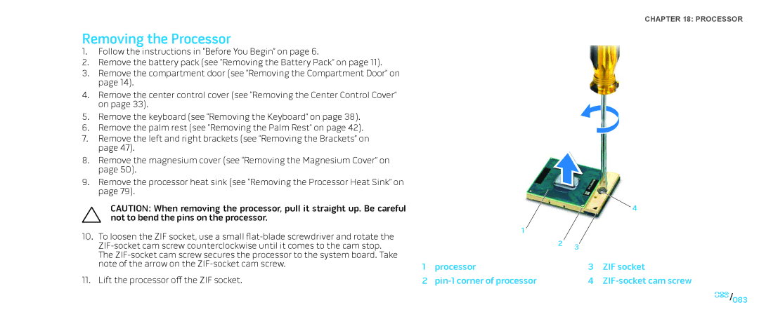 Dell M17X service manual Removing the Processor 