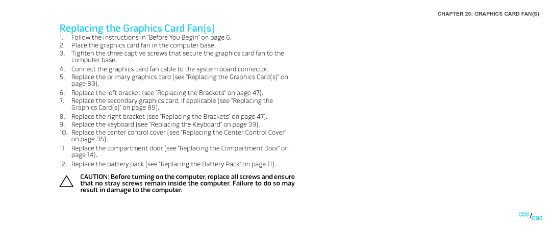 Dell M17X service manual Replacing the Graphics Card Fans 