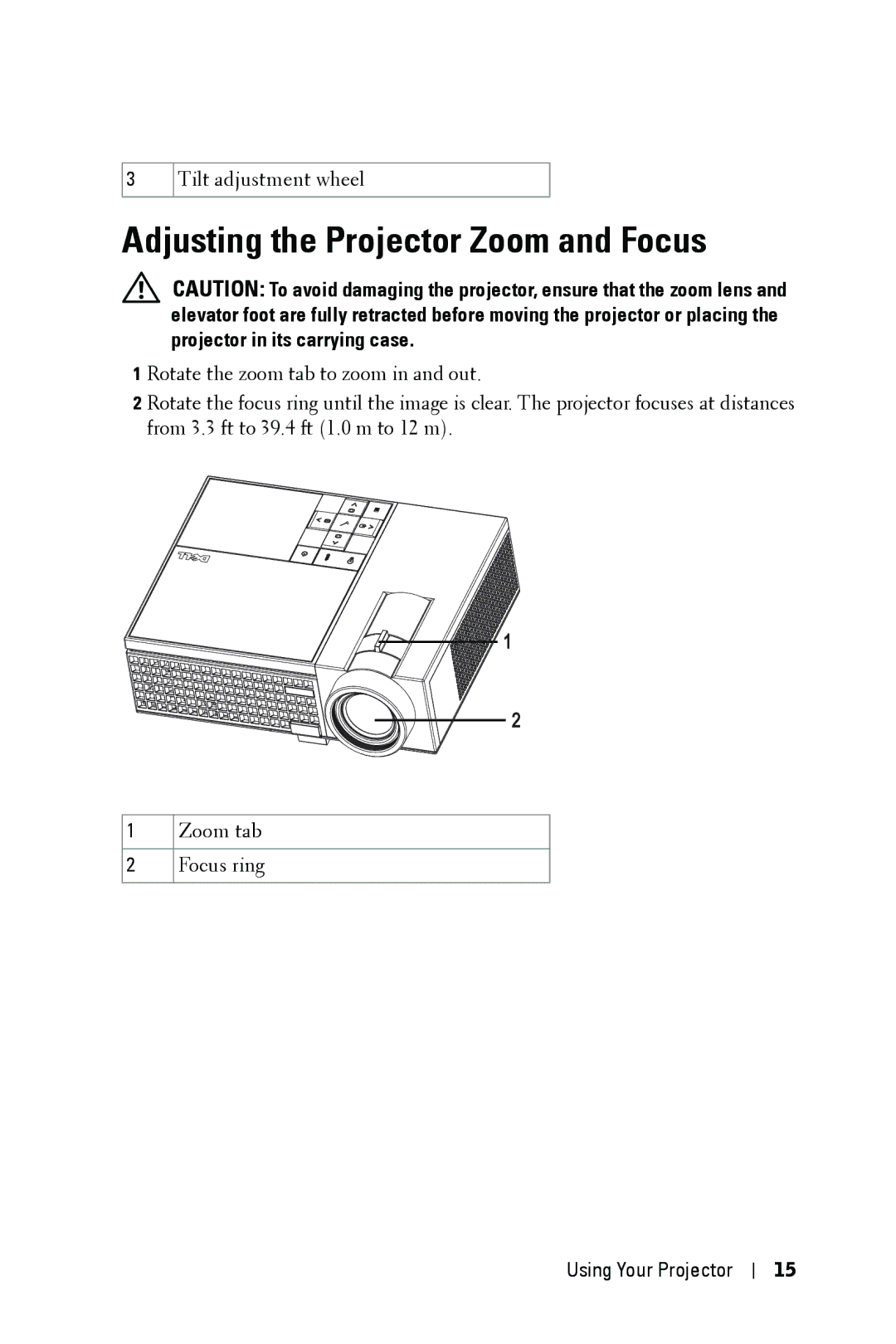 Dell M209X manual Adjusting the Projector Zoom and Focus 