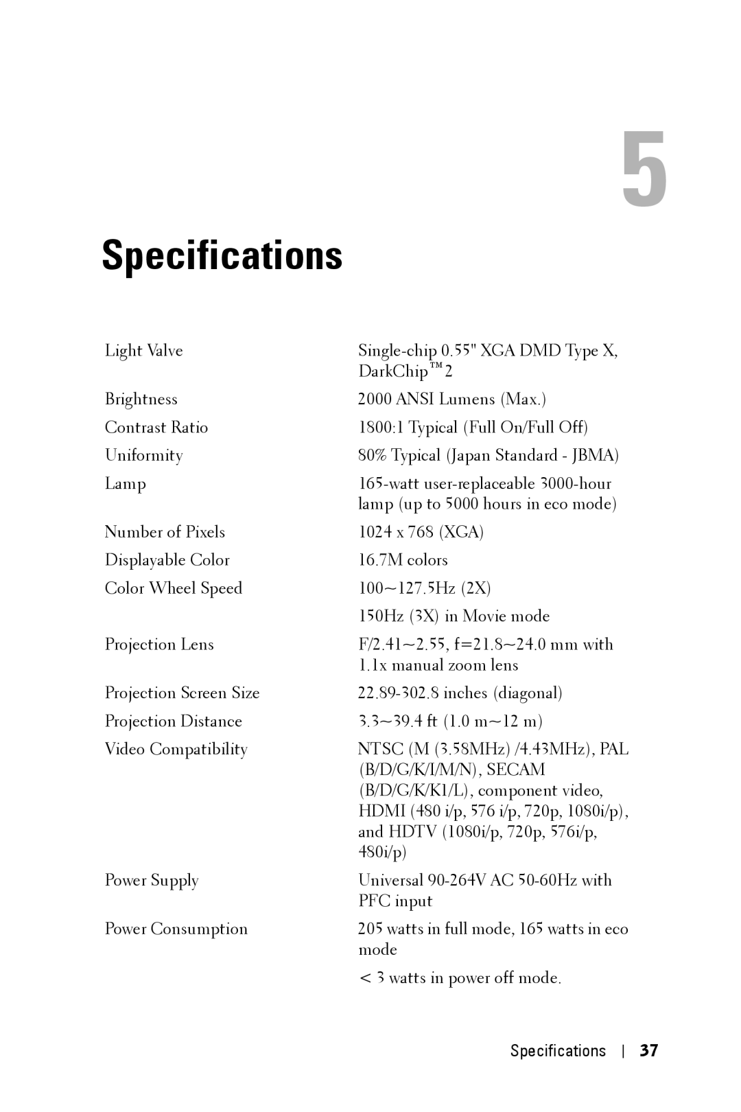 Dell M209X manual Specifications, G/K/I/M/N, Secam 