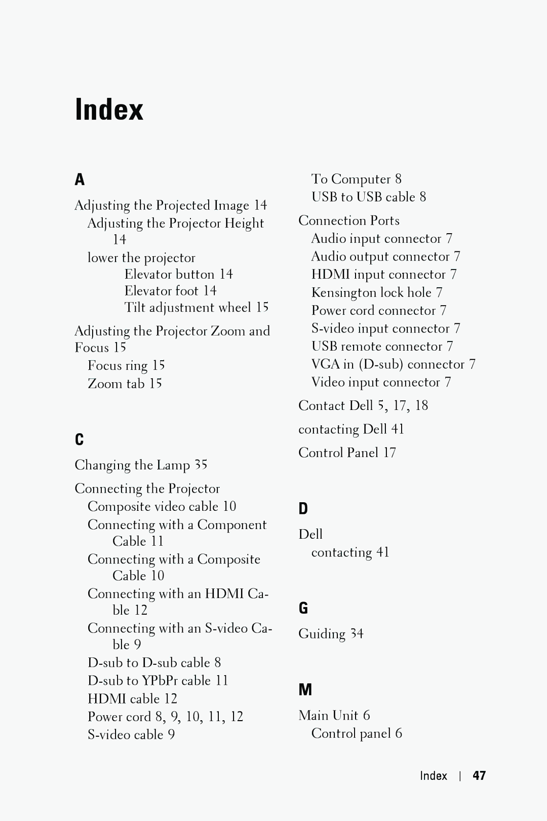 Dell M209X manual Index 