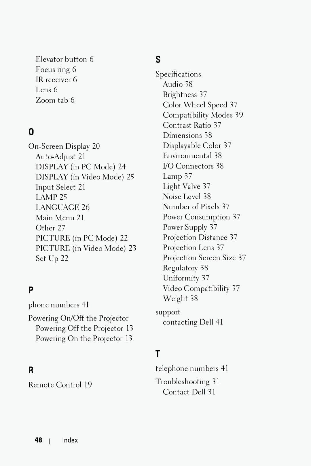 Dell M209X manual Lamp Language 