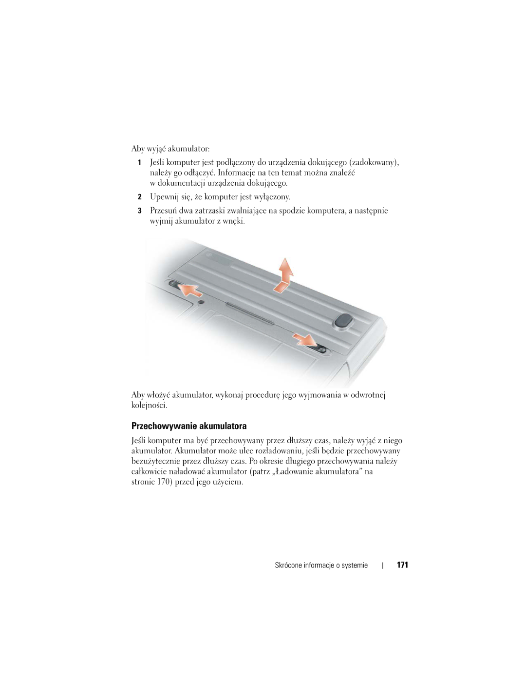 Dell YU151, M2300 manual Przechowywanie akumulatora, 171 