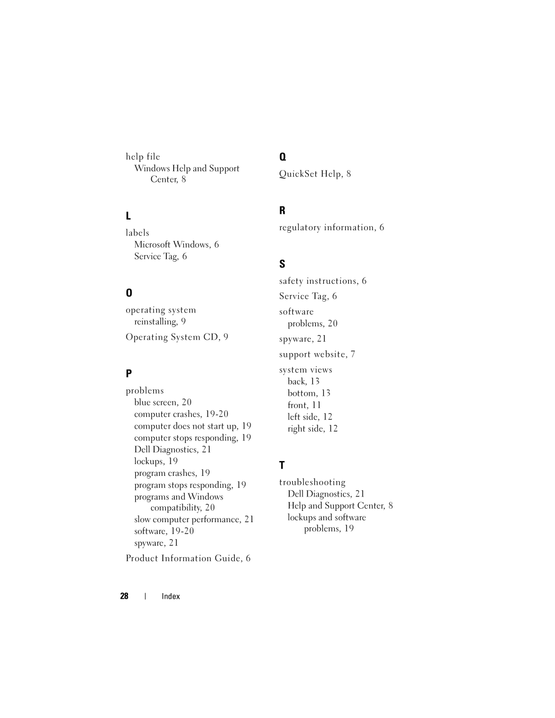 Dell M2300, YU151 manual Index 