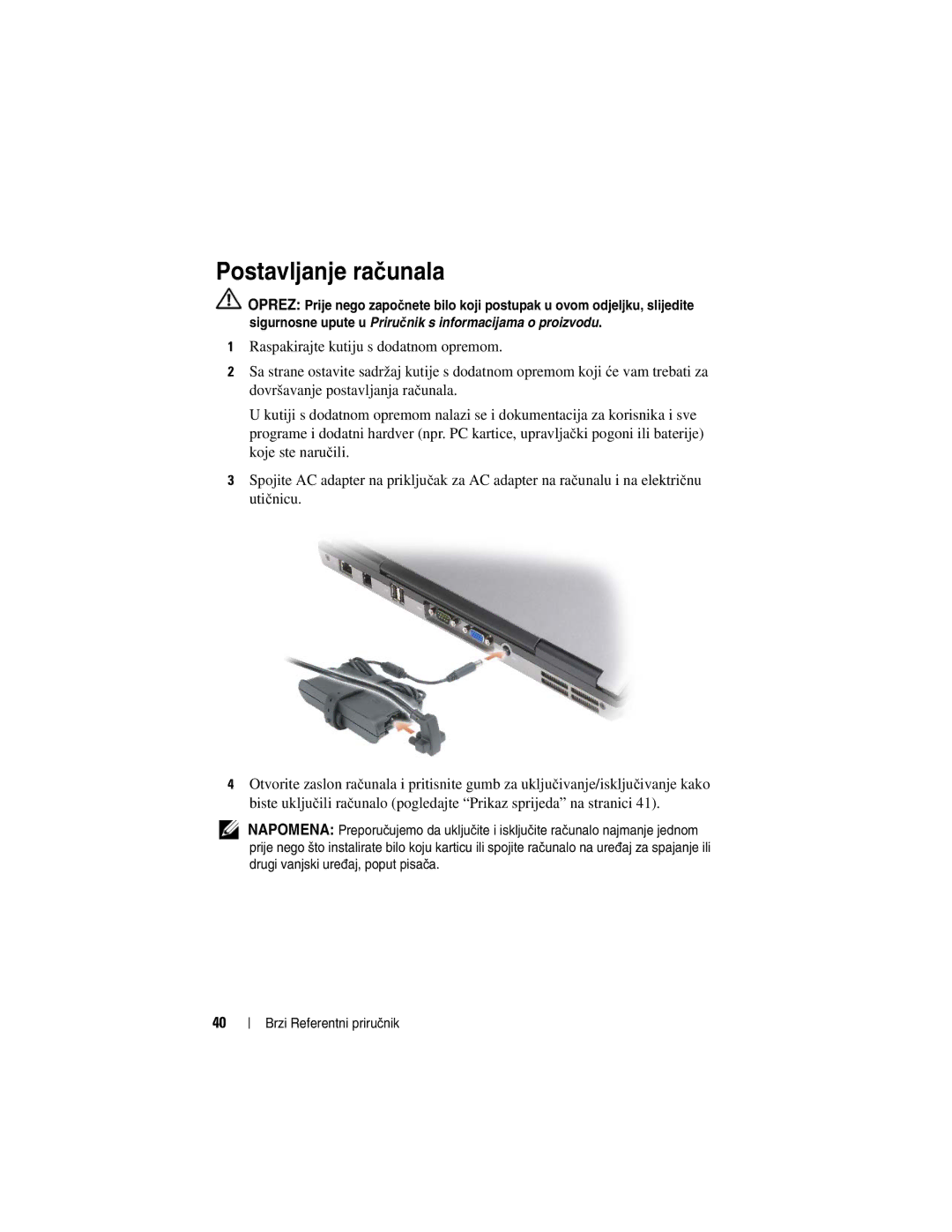 Dell M2300, YU151 manual Postavljanje računala 