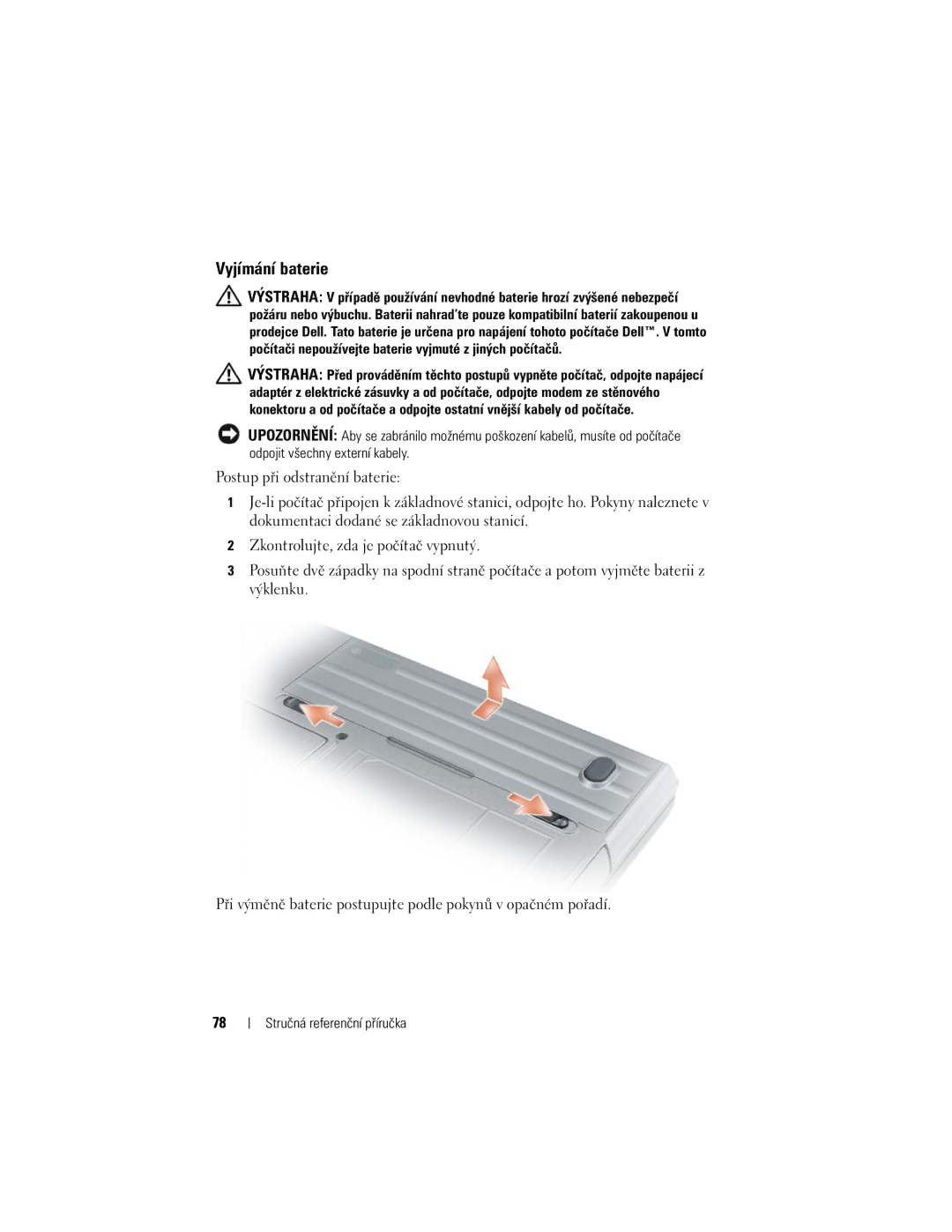 Dell M2300, YU151 manual Vyjímání baterie 