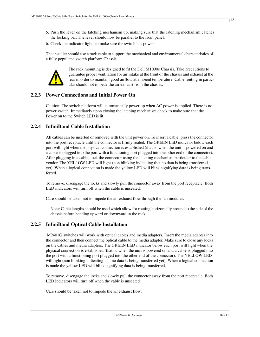 Dell M2401G user manual InfiniBand Optical Cable Installation 