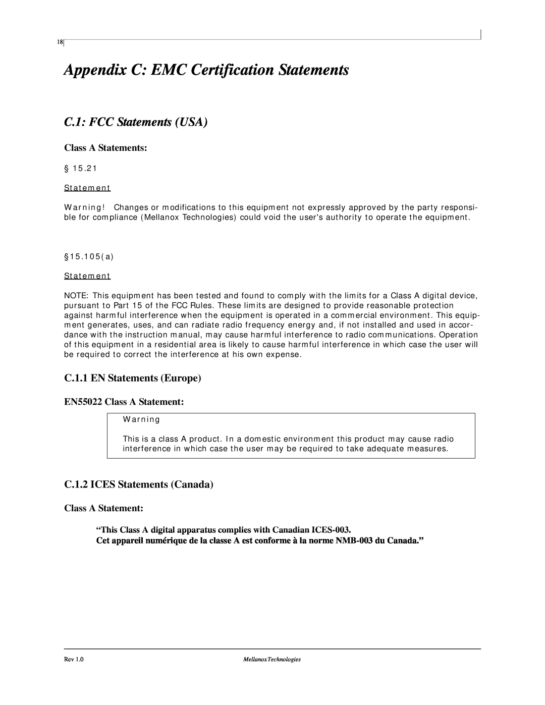 Dell M2401G user manual Appendix C EMC Certification Statements, C.1.1 EN Statements Europe, C.1.2 ICES Statements Canada 