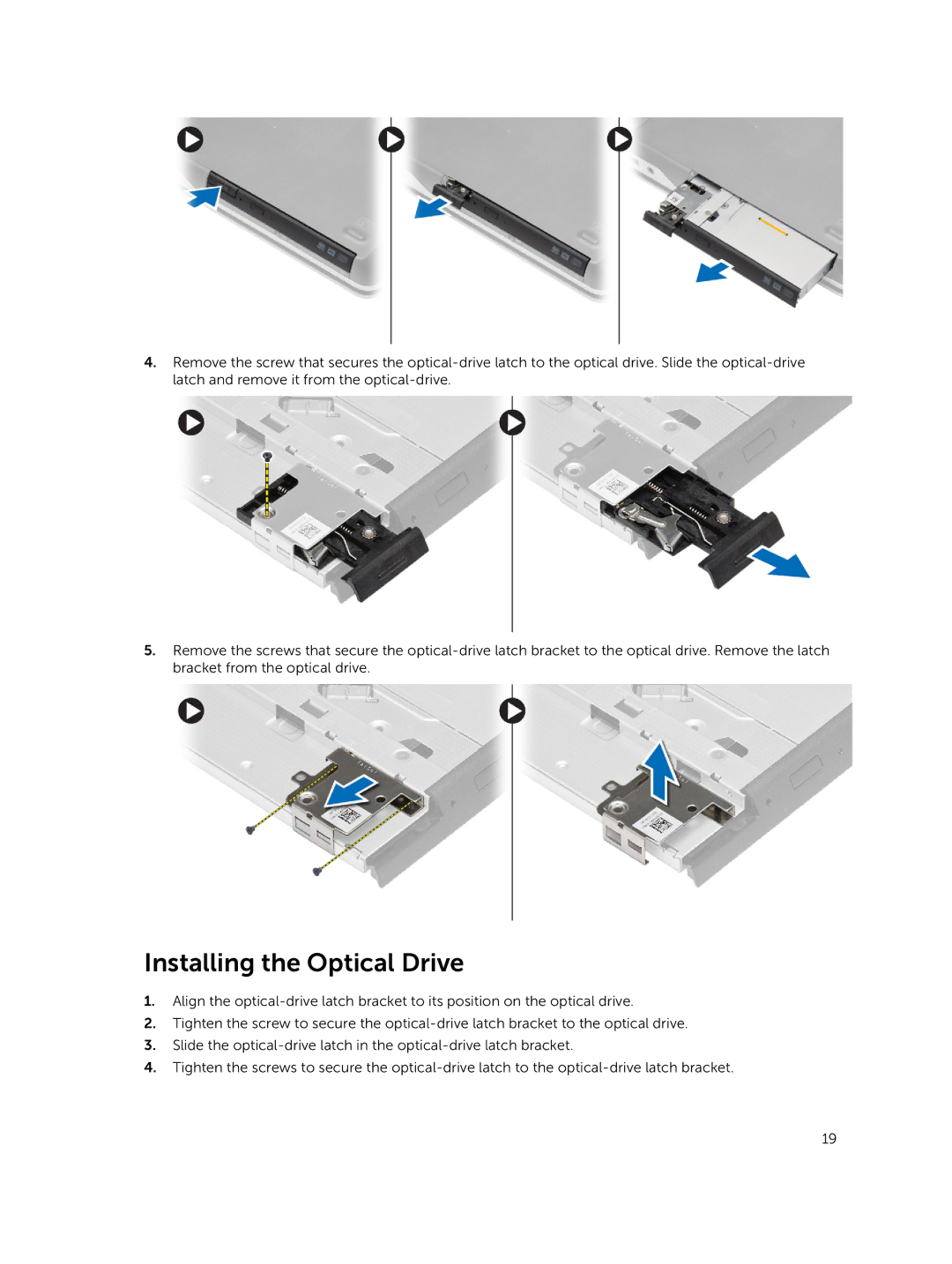 Dell M2800 owner manual Installing the Optical Drive 