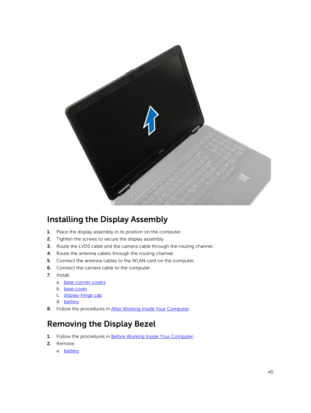 Dell M2800 owner manual Installing the Display Assembly, Removing the Display Bezel 