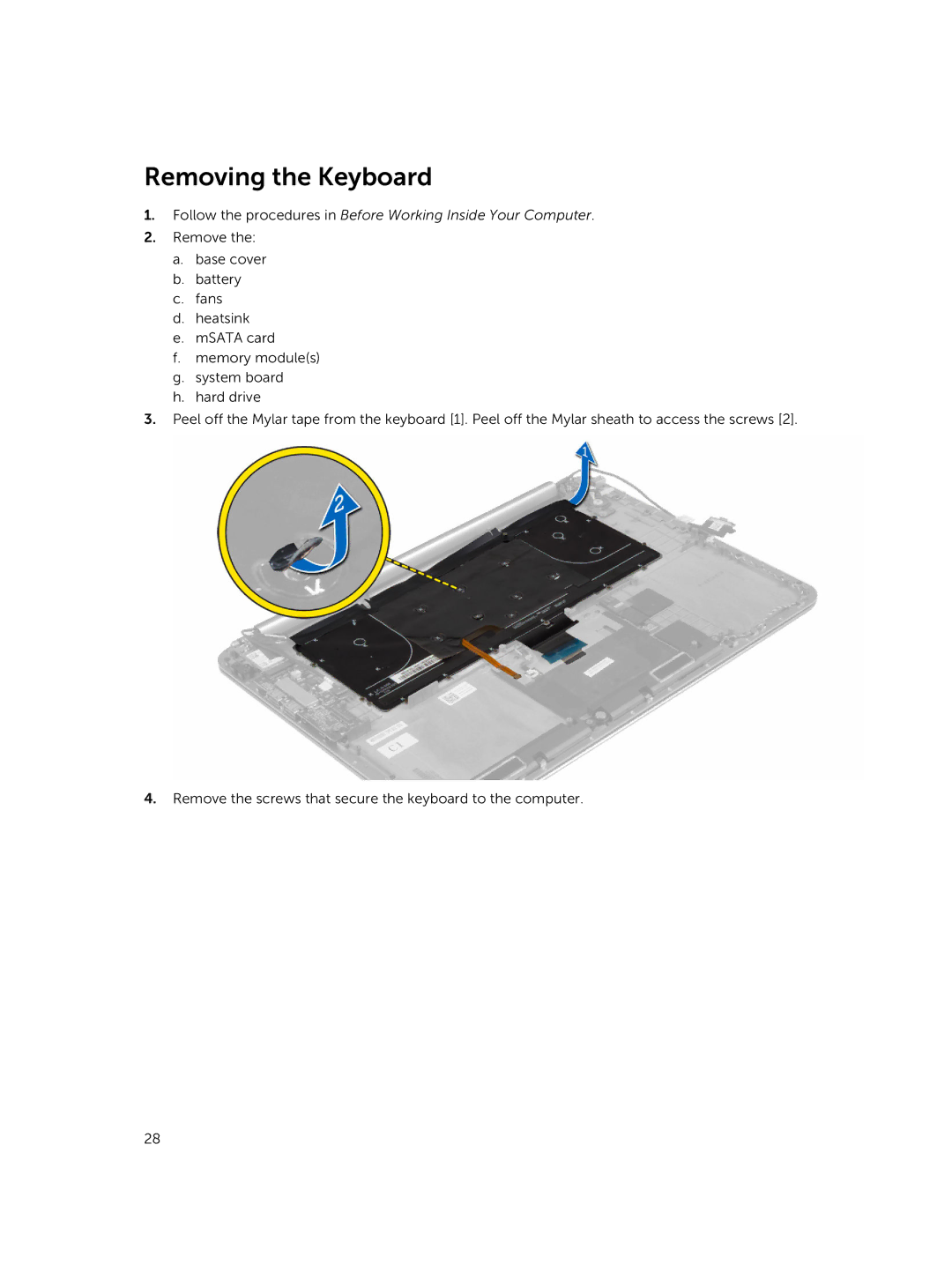 Dell M3800 owner manual Removing the Keyboard 