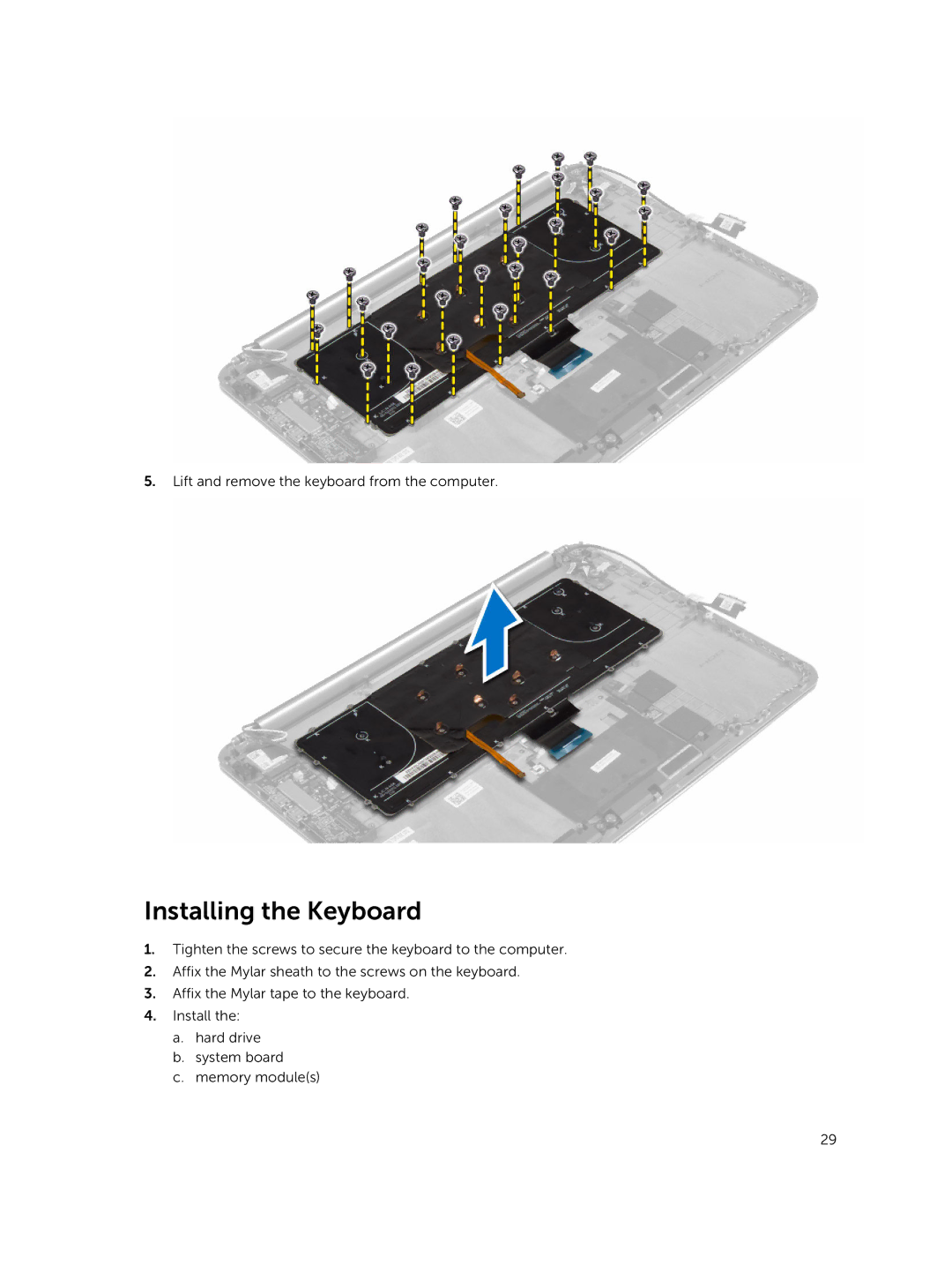 Dell M3800 owner manual Installing the Keyboard 