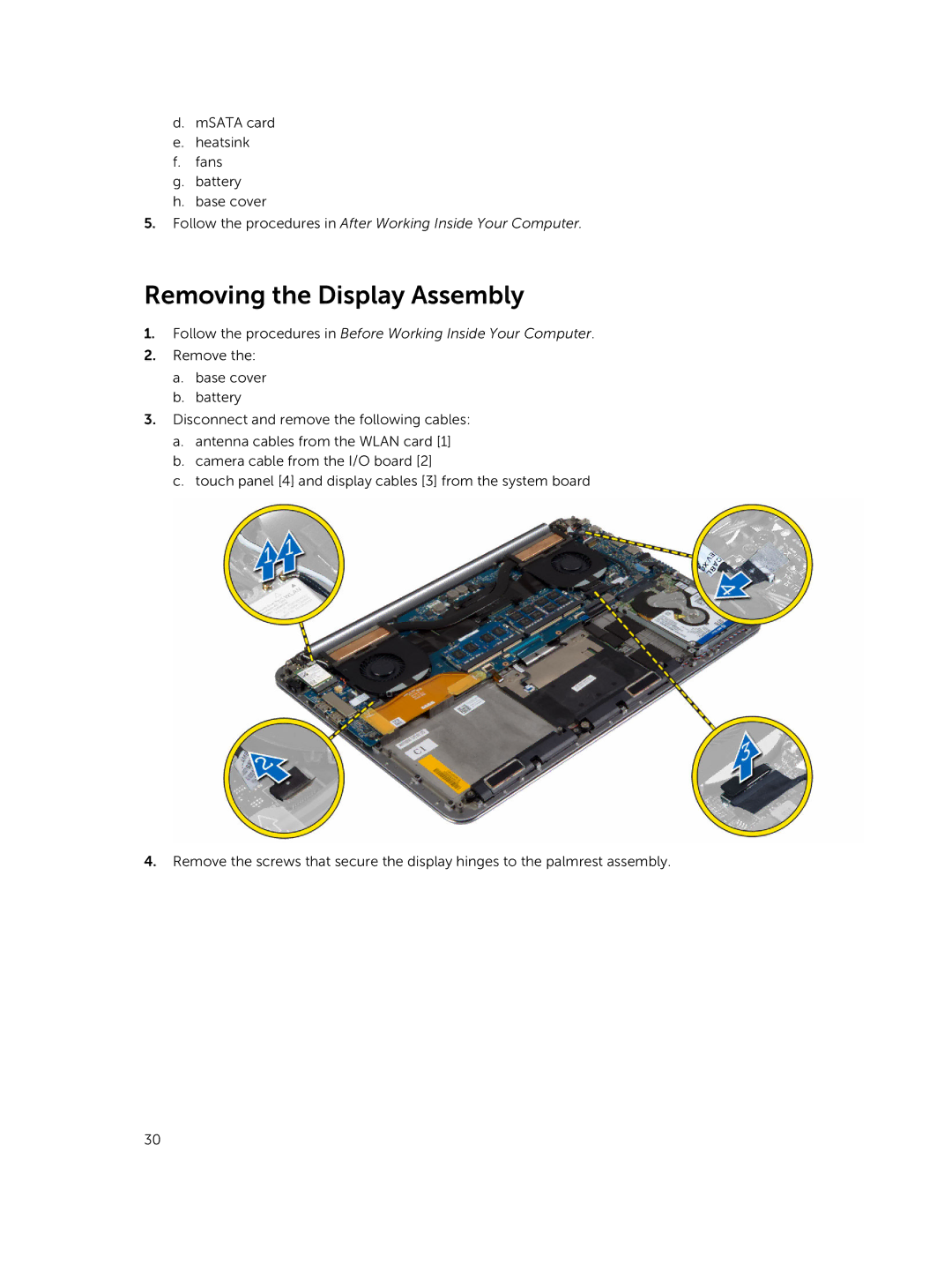 Dell M3800 owner manual Removing the Display Assembly 