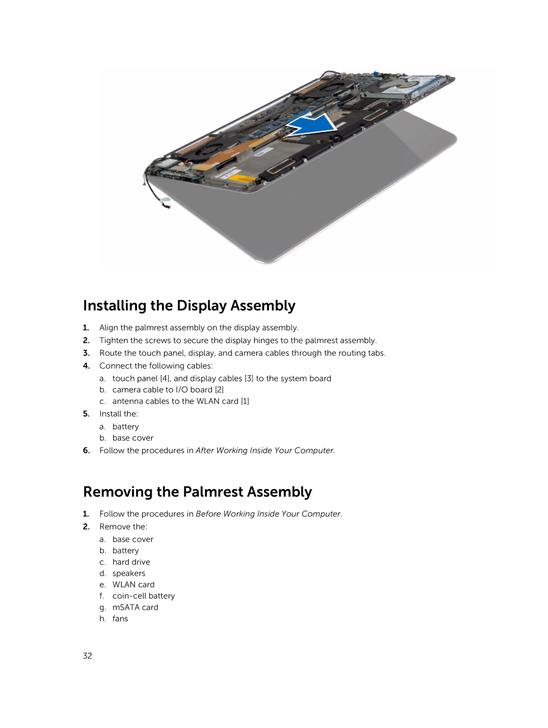 Dell M3800 owner manual Installing the Display Assembly, Removing the Palmrest Assembly 