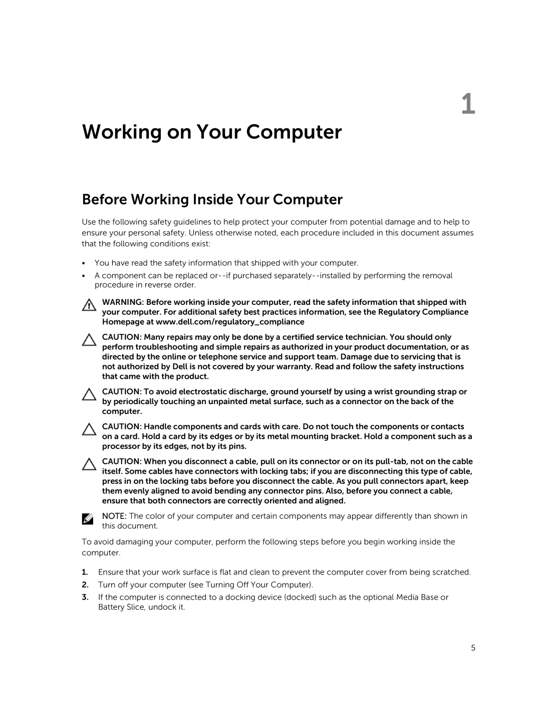 Dell M3800 owner manual Working on Your Computer, Before Working Inside Your Computer 