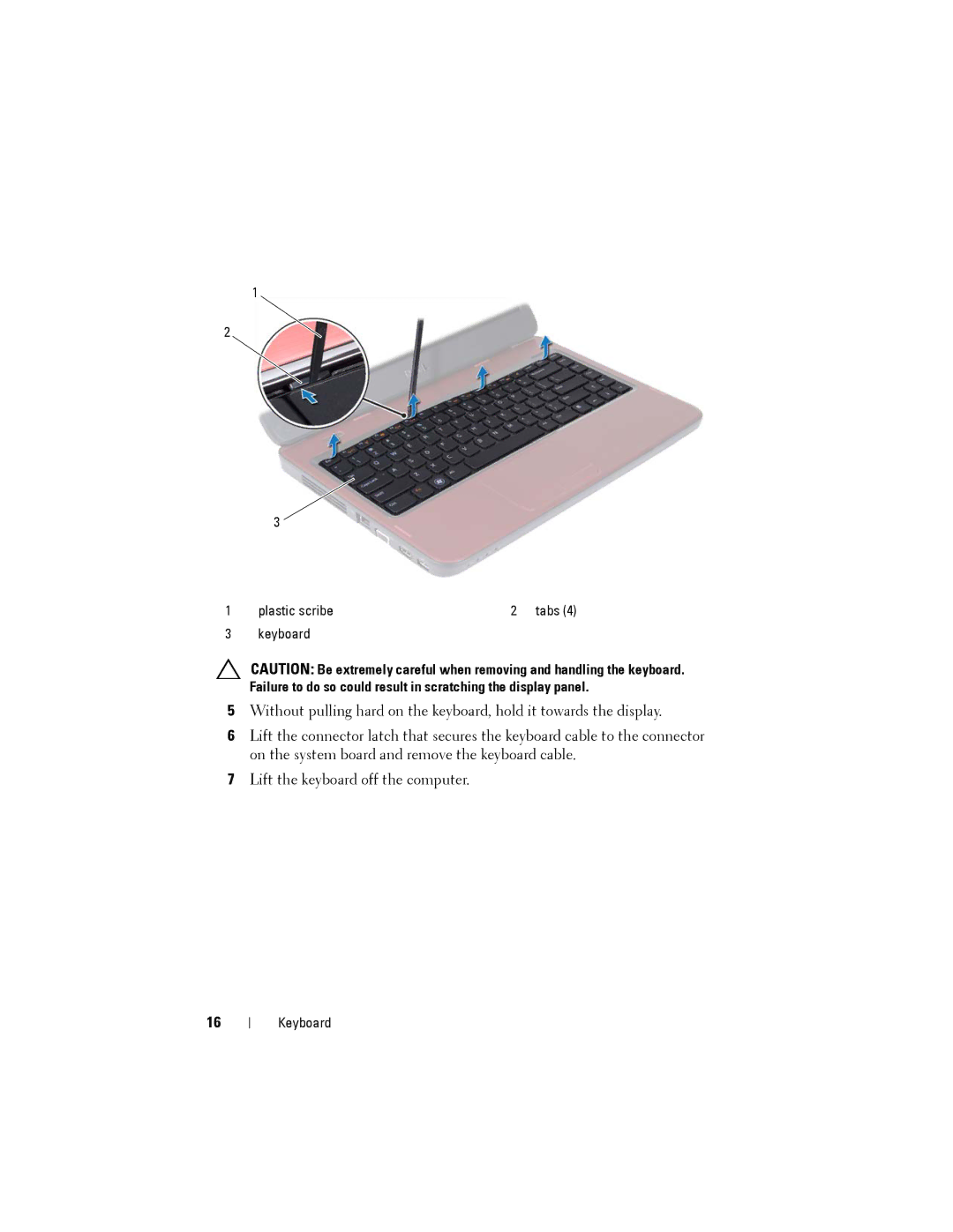 Dell M4040/14-N4050 owner manual Plastic scribe Tabs Keyboard 