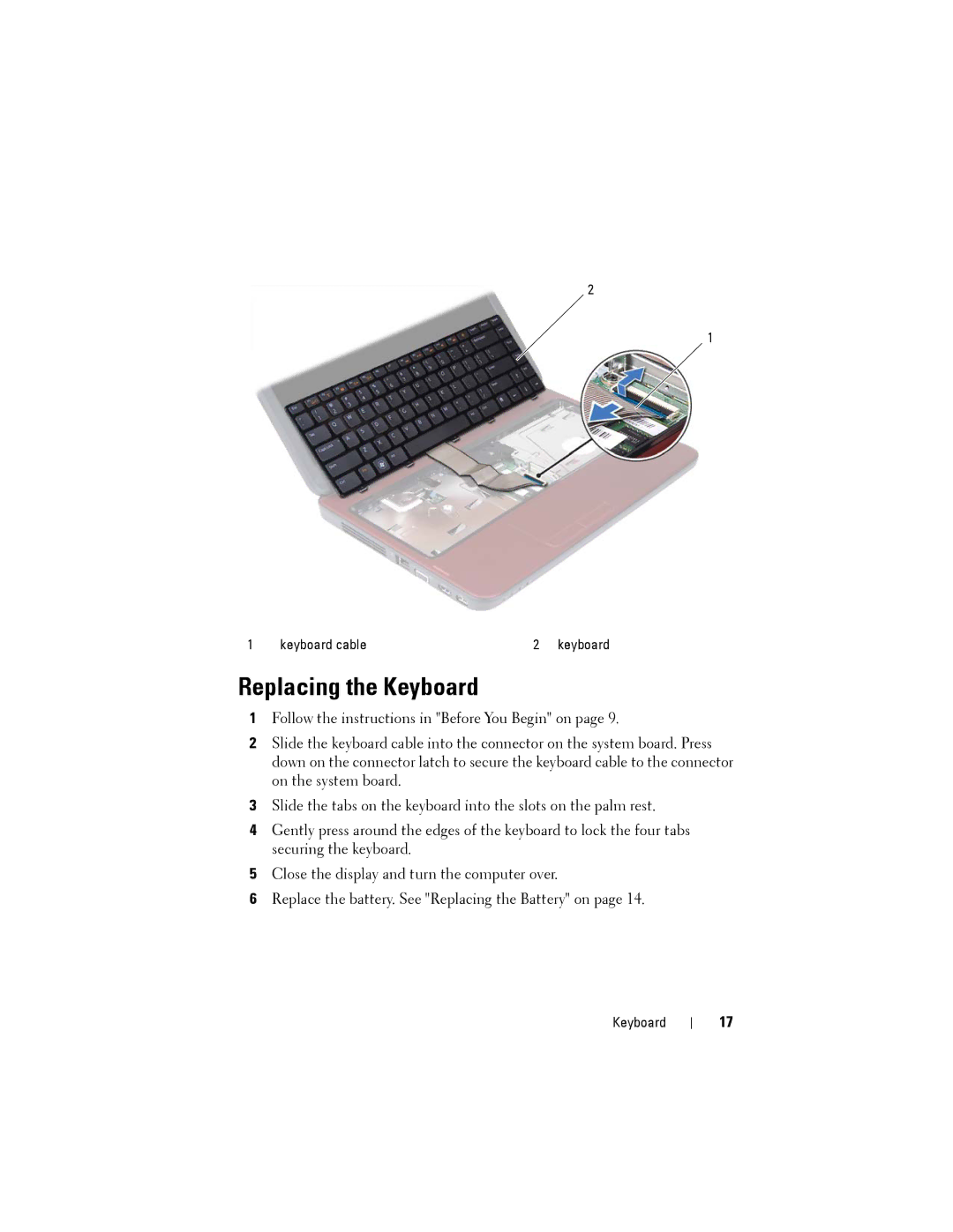 Dell M4040/14-N4050 owner manual Replacing the Keyboard 